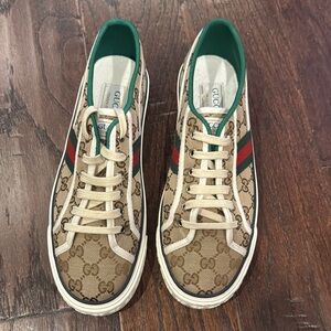 New Gucci Brown and Green Sneakers with Monogram Pattern Nearmate